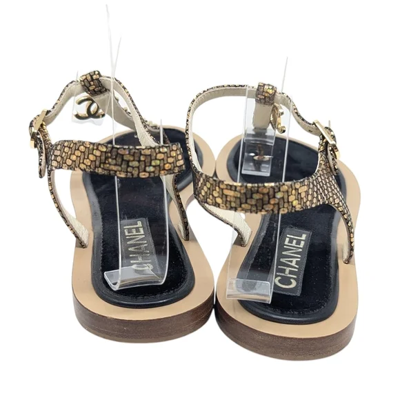 Chanel 2018 Interlocking CC T-Strap Fantasy Chain Thong Sandals Size EU 40 - Picture 10 of 15